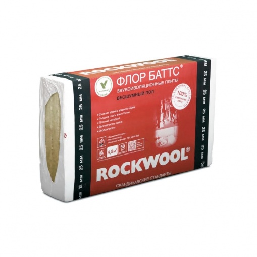 Rockwool ФЛОР Баттс 1000х600х25мм (4,8м2; 0,12м3;8 плит) Упаковка